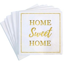 50 PCS Housewarming Party Paper Napkins Home Sweet White Gold Foil Decoration