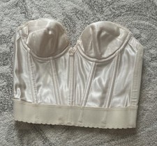 Vintage Carnival Ivory Satin Boned Bustier Bridal Low Back Strapless Size 34 A