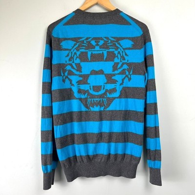 Sean John Men Cardigan L Striped Tiger Graphic Back V-Neck Preppy Y2k Urban Bold