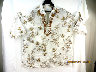 CHARTER CLUB WOMAN SZ 22 W 100% Cotton Made India White Woven Canvas Shirt Top