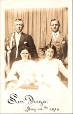 1910 RPPC San Diego Portrait Two Couples with American Flag Patriotic Photo