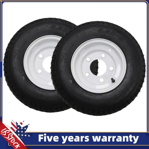 🔥2PACK Trailer Tires on Rim 8" Rims 5 Lug on 4.5" Load Range C 6PR 4.80-8