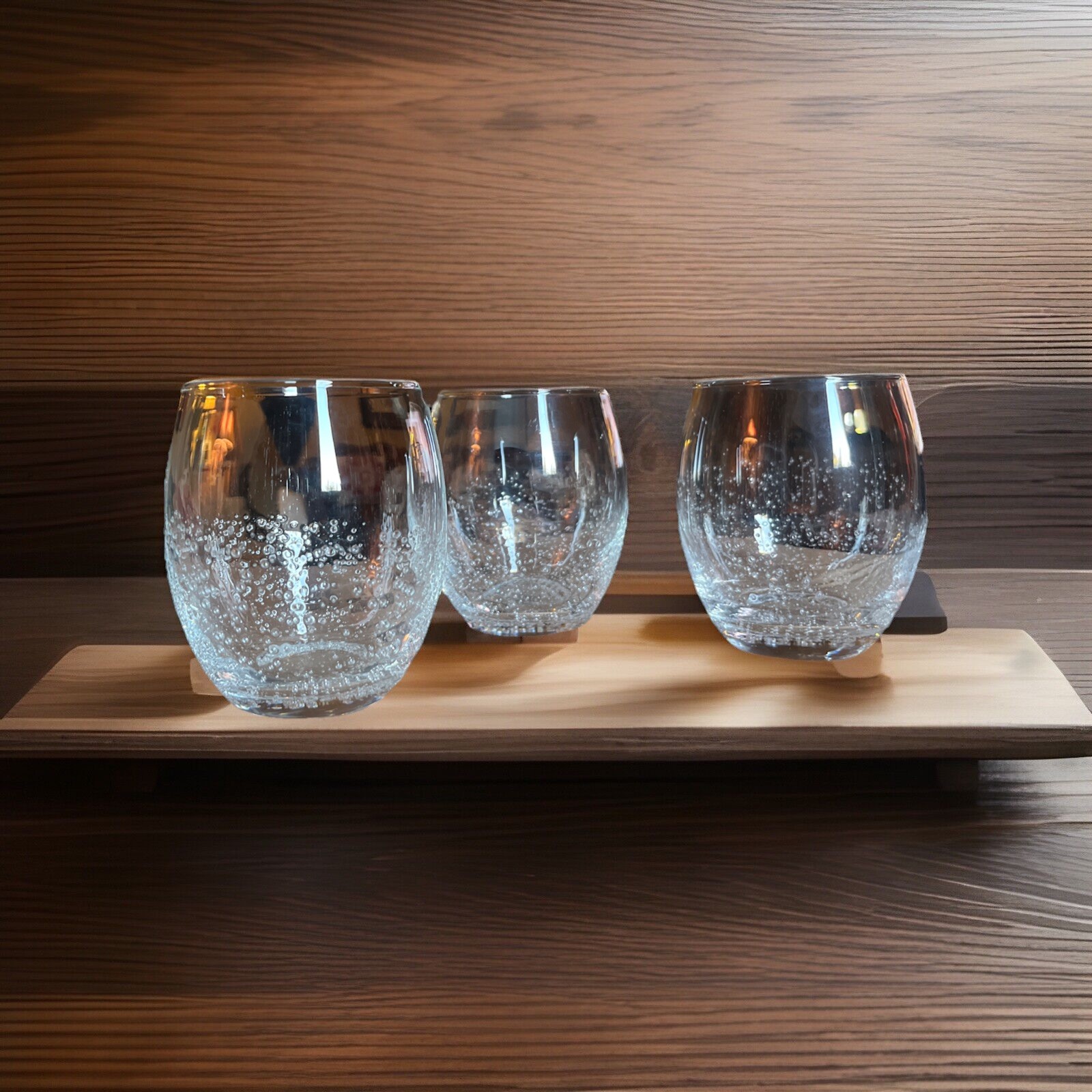 3-Piece Bubble Stemless Wine Glass Set for Drinks & Cocktails  