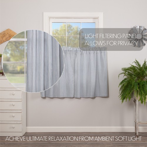 Farmhouse 36"x36" Ticking Stripe Tier Pair Kitchen Window Curtains VHC Brands - Picture 5 of 8