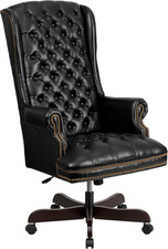 Ergonomic High Back Tufted Black Leather Executive Swivel Office Chair