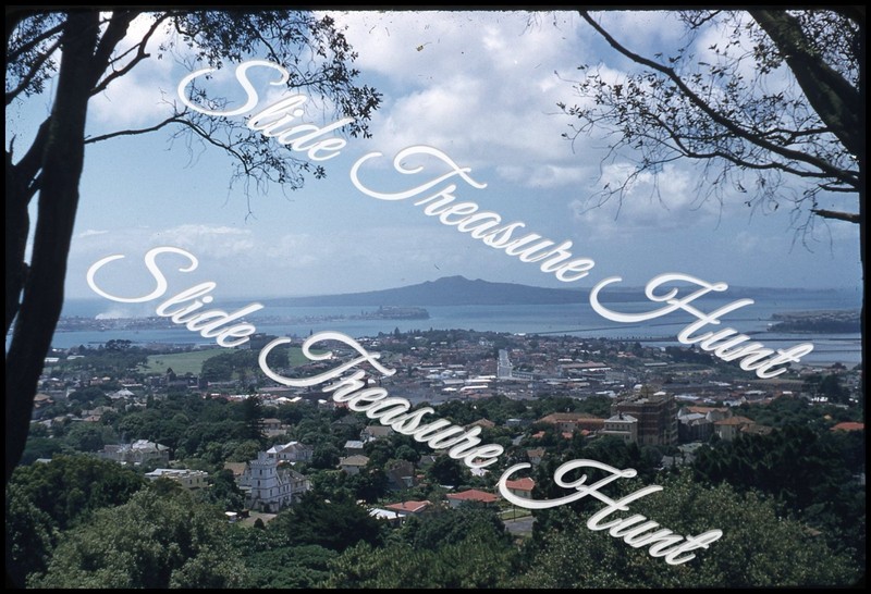 New Zealand Auckland City View 35mm Slide 1950s Red Border Kodachrome