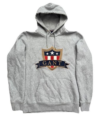 GANT Banner Shield Men Hoodie M Grey Kangaroo Logo Pullover