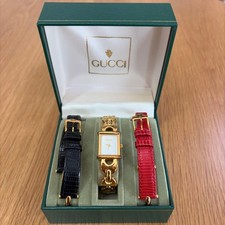 GUCCI 1800L Quartz Bezel Gold Bracelet Watch / Red and Black Straps