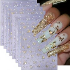 Butterfly Star Nail Art Stickers Decals Gold Silver Butterfly Star Star Style