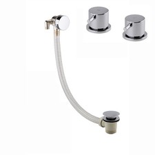 Bath Filler Waste Overflow w/ 2x Deck Side Valves Round Slimline Pop Up Chrome