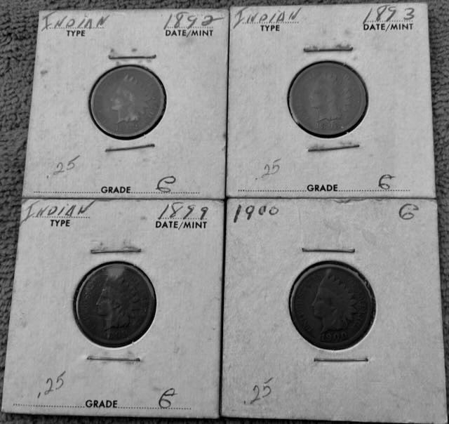 Lot of 4: Indian Head Cent Pennies Good Condition 1892, 1893, 1899, and 1900 #G