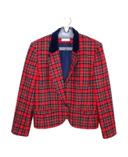 Vintage 80s Pendelton Tartan Plaid Virgin Wool Blazer Womens Small Red Preppy