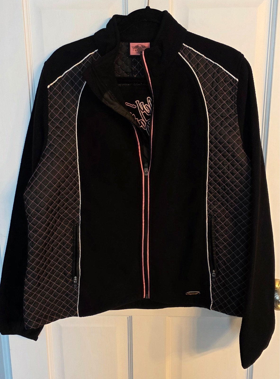 Harley Davidson Womens Zip Quilted Fleece Jacket Sz 1W Black & Pink-100% Charity