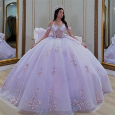 Lavender Quinceanera Dress Sweet 15 16 VX Lace Applique Princess Party Ball Gown