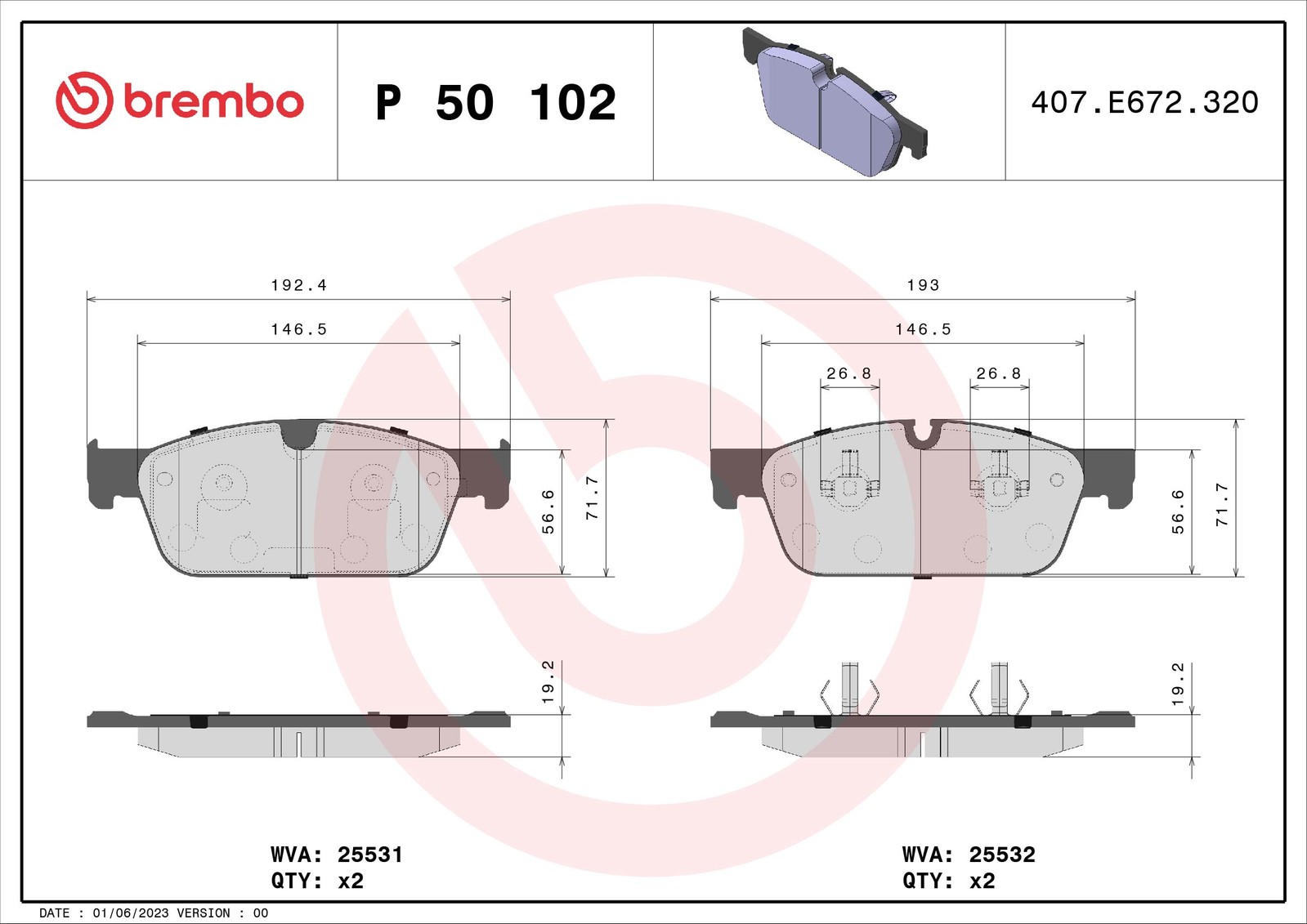 Front BREMBO P 50 102X Brake Pad Set, disc brake for BRABUS,MERCEDES-BENZ