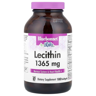 Bluebonnet Nutrition Natural Lecithin 1365 mg 180 Softgels Egg-Free, Fish Free,