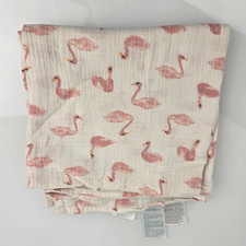 Aden Anais Pink Swan Flamingo White Muslin Cotton Swaddle Blanket Baby Girl