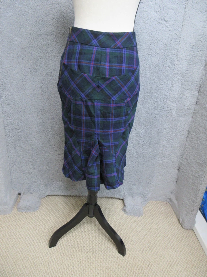 Vintage L.A.M.B. Falda Mujer 6 Verde Azul Lana a Cuadros Preppy Y2K Ivy League Tendencia Foto 4 de 4