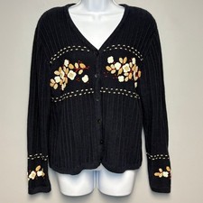 VTG Christopher Banks Hand Embroidered Granny Cottagecore Floral Cardigan Sz M