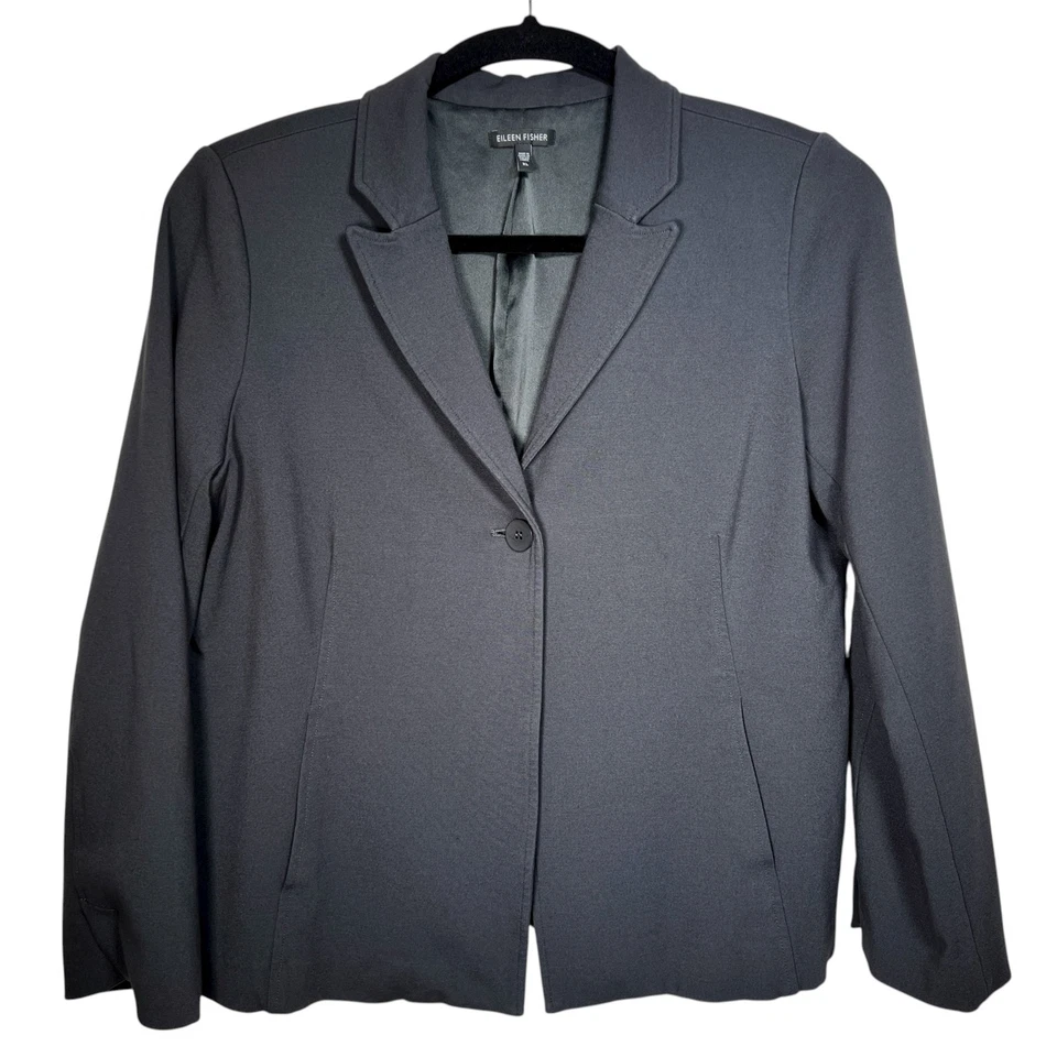 Pantalón Blazer Traje Clásico Tejido Ponte Un Botón Negro Eileen Fisher Mujer Talla XL Foto 3 de 4