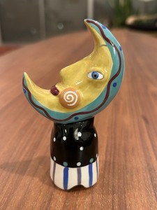 Vintage whimsical  Celestial crescent Moon Pie Bird