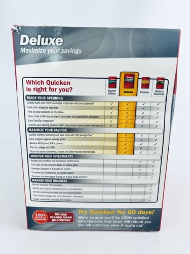 Quicken Deluxe 2009 Intuit Windows PC Software Windows XP /VISTA - Afbeelding 3 van 7