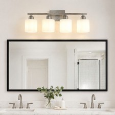 25" Nickel Vanity Light Bathroom Over Mirror Wall Lamp Milk Glass Sconce Fixture