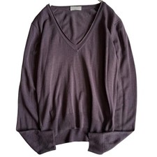 MARGARET HOWELL MHL. Wool V Neck Knit Brown Size 2 Made In UK