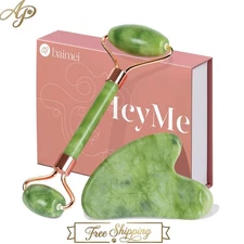 IcyMe Jade Roller & Gua Sha Facial Tool Set for Puffiness & Redness Relief
