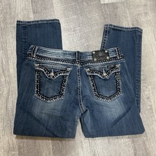 Miss Me Buckle Saddle Stitched Flap Pocket Sz 34 Womens Denim Jeans Easy Capri