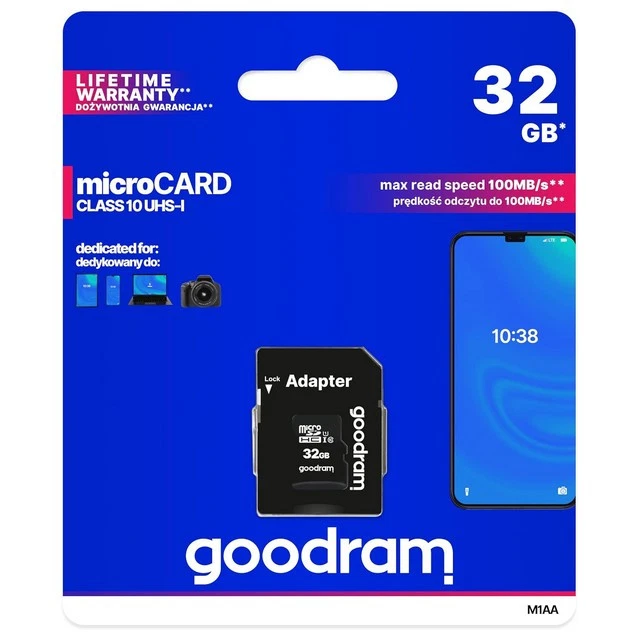 GOODRAM MEMORY CARD M1AA-0320R12 MICROSD HC 32 GB ADATTATORE 100MB/s 791054A - Immagine 3 di 3