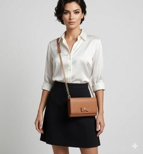 "Women's Brown Faux Leather Crossbody Wallet Purse with Bow – Detachable Strap –