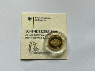 20 EURO Goldmünze 2011 Deutscher Wald Buche (Prägeanstalt G)