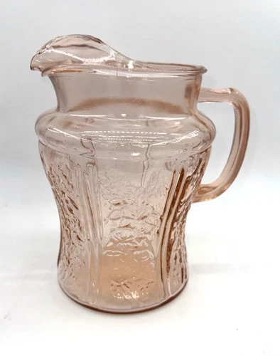 Federal Glass Cabbage Rose Sharon Depression Glass Pink Pitcher with Ice Lip