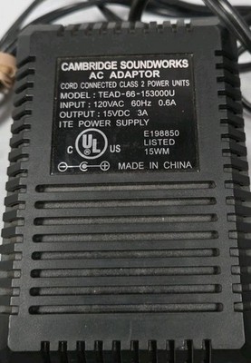 Cambridge Soundworks TEAD-66-153000U 15VDC 3A AC Adapter Speaker Power Supply 