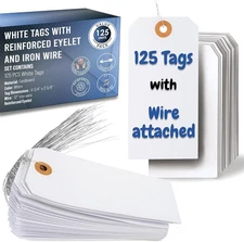 125 Pcs Hang Tags Labels with Reinforced Eyelet with Wire Cardboard for