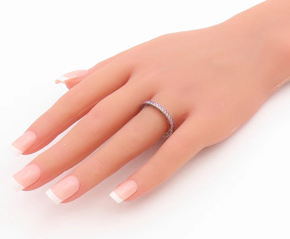 925 Sterling Silver Vintage Ring PANDORA Pink Topaz Eternity Band  Sz 7  RG33817 - Image 3 of 4