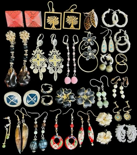 Vintage Retro Bulk Earring Jewellery Job Lot Enamel Costume Jewellery