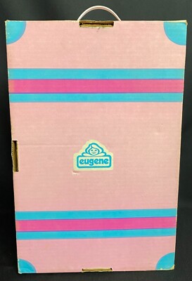 Vintage Eugene Doll Pink Striped Cardboard Carrying Case Travel Trunk 1981 91445