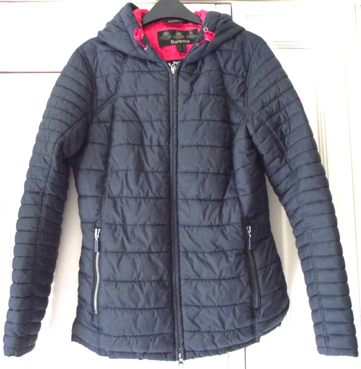 BARBOUR LANDRY BAFFLE QUILTED JACKET FIBREDOWN UK 12 Navy Blue Excellent