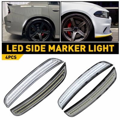 For Dodge Charger 2015-2022 Front Rear Bumper Side Marker Light Lamps White LED