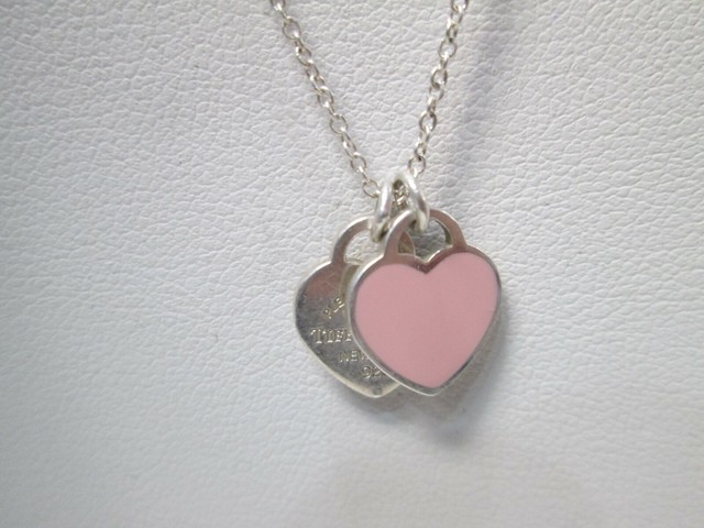 Tiffany & Co. Sterling Silver Double Heart Pink Enamel Pendant Necklace | eBay