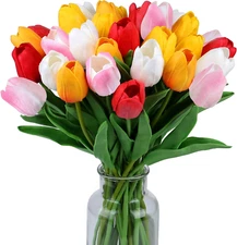 15Pcs Real Touch Artificial Tulips in Assorted Colors for Home & Wedding Decor
