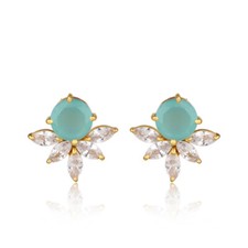 1Pair Luxury Womens Diamond Aqua Chalcedony Gemstone Ear Stud Earrings
