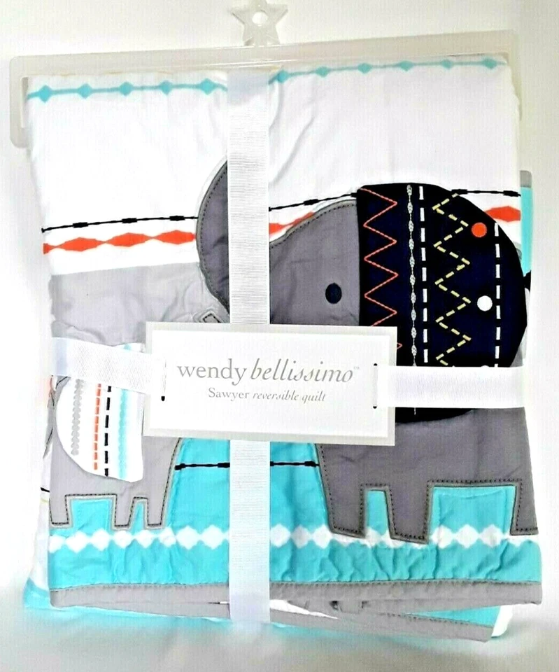 Manta para bebé edredón animales de zoológico elefantes guardería reversible 37" x 44" Foto 2 de 4