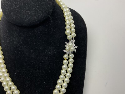 SIGNED BR BANANA REPUBLIC DOUBLE STRAND FAUX PEARL NECKLACE