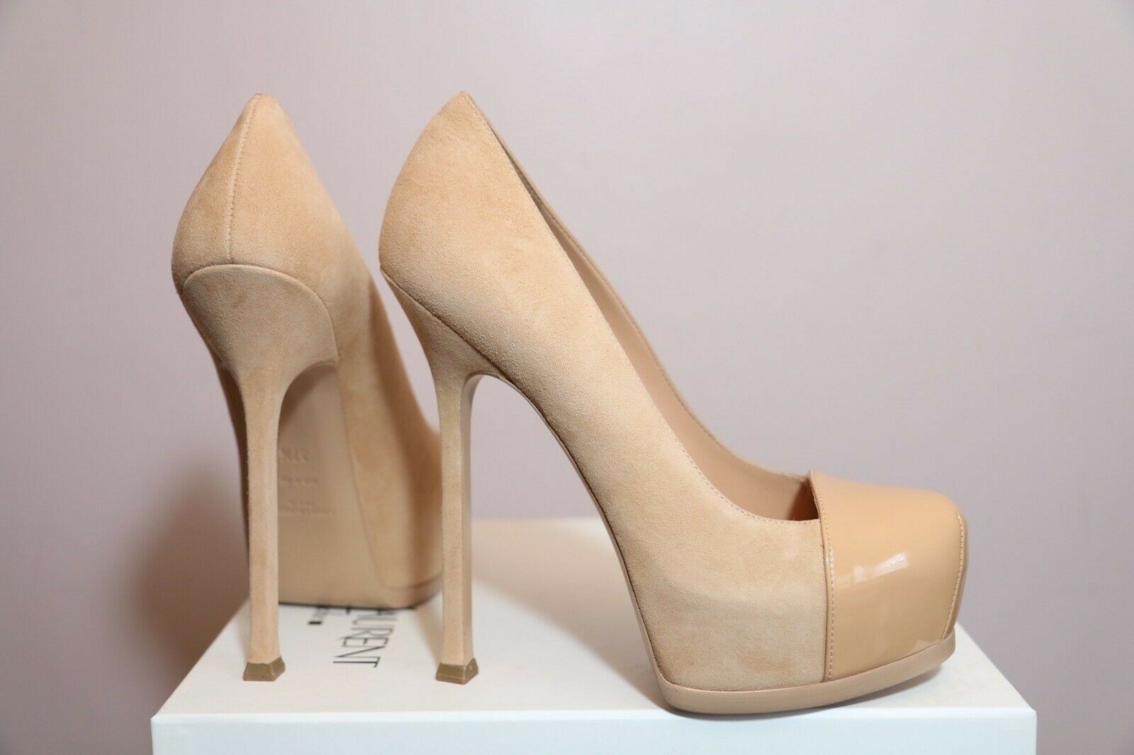 Scarpe YSL Yves Saint Laurent Tribtoo 105 in pelle scamosciata punta cap $795 taglia 39 5