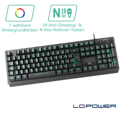 LC-Power - LC-KEY-4B-LED - Beleuchtete USB-LED-Tastatur - 7 Farben - QWERTZ