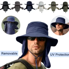 Men Women Summer Bucket Boonie Hat Neck Flap Cover Sun Wide Brim Outdoor Cap US