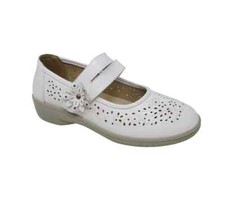 LADIES DR LIGHTFOOT WIDE FITTING CASUAL SHOE TOUCH FASTENING FLOWER DESIGN WHITE